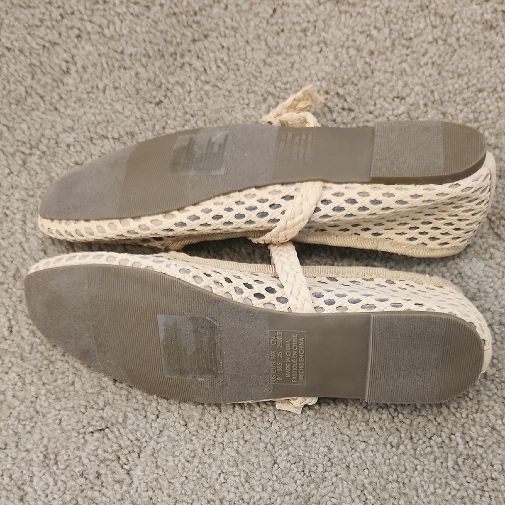 AE - NWOT Raffia Mesh Mary Jane Flats Sand - 8 - Picture 4 of 6